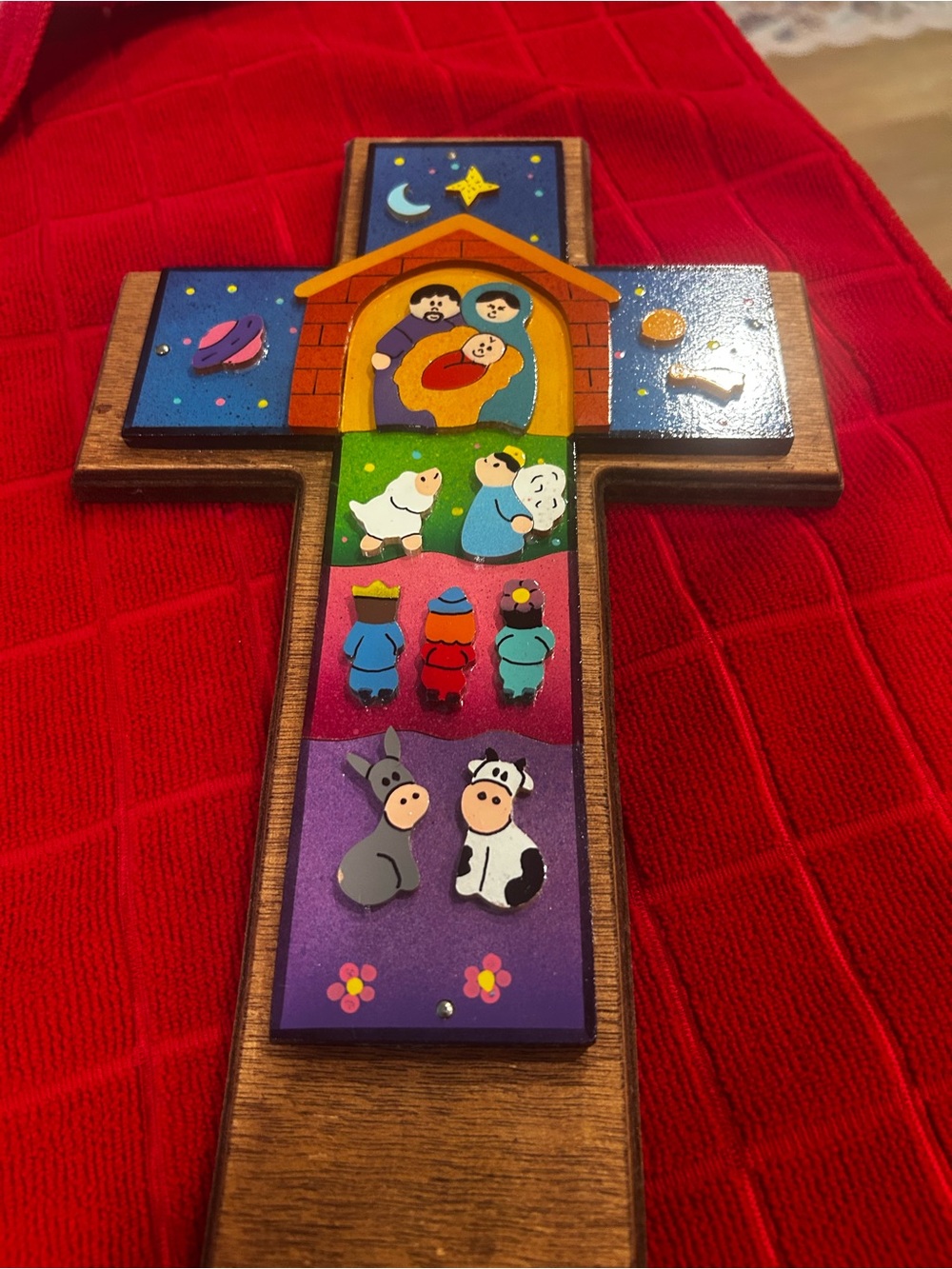 Wooden Nativity Cross Wall Decor - Colorful K
